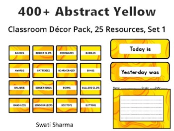 Preview of 400+ Abstract Yellow Classroom Décor Pack #384, 25 Resources, Set 1Sheet Size