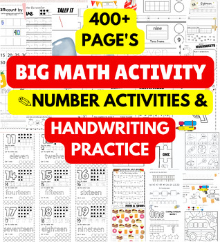 Preview of 400+ BIG MATH ACTIVITY & HANDWRITING PRACTICE WORKBOOK for KIDS | 400 Worksheets