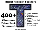 400+ Bright Peacock Feathers Classroom Décor Pack #12, Bulletin Board Letters