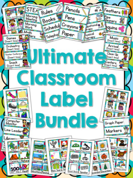 Preview of Ultimate Classroom Label Bundle - Multi-Colored Polka Dots on Turquoise Themed