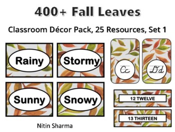 Preview of 400+ Fall Leaves Classroom Décor Pack #7, 25 Resources, Set 1, Ready To Print D