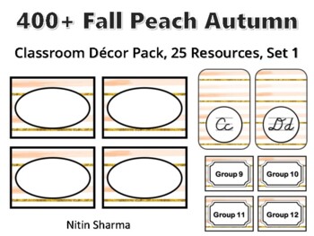 Preview of 400+ Fall Peach Autumn Classroom Décor Pack #57, 25 Resources, Set 1, Ready To