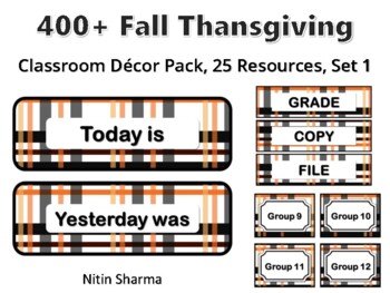 Preview of 400+ Fall Thansgiving Classroom Décor Pack #111, 25 Resources, Set 1, Ready To