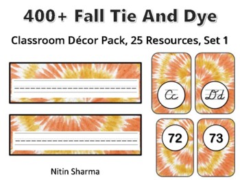 Preview of 400+ Fall Tie And Dye Classroom Décor Pack #82, 25 Resources, Set 1, Ready To P