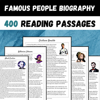 Preview of 400 Famous Person Biography Reading Comprehension Passages MEGA Bundle Printable