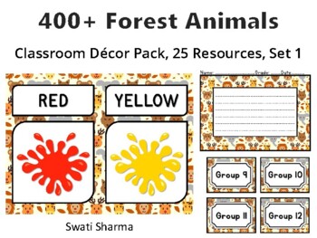 Preview of 400+ Forest Animals Classroom Décor Pack #385, 25 Resources, Set 1Sheet Size: