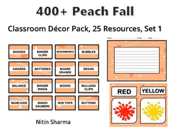 Preview of 400+ Peach Fall Classroom Décor Pack #49, 25 Resources, Set 1, Ready To Print D