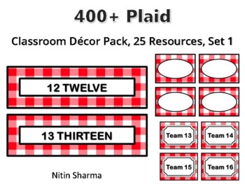 Preview of 400+ Plaid Classroom Décor Pack #105, 25 Resources, Set 1, Ready To Print Decor