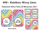 400+ Rainbow Wavy Lines Classroom Décor Pack #316, 25 Reso