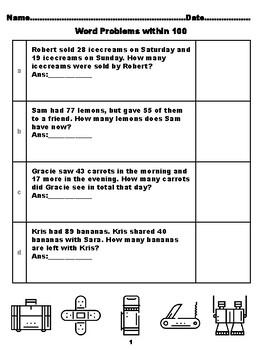 Preview of 400 Second Grade Math Word Problems, Answers within 100, Camping Coloring The