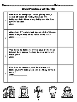 Preview of 400 Second Grade Math Word Problems, Answers within 100, Egypt Coloring Theme