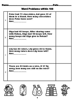 Preview of 400 Second Grade Math Word Problems, Answers within 100, Mexico Coloring Them