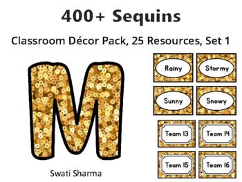 Preview of 400+ Sequins Classroom Décor Pack #595, 25 Resources, Set 1, Printables