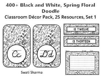 Preview of 400+ Spring Floral Doodle Classroom Décor Pack #386, 25 Resources, Set 1Sheet