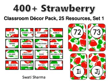 Preview of 400+ Strawberry Classroom Décor Pack #239, 25 Resources, Set 1