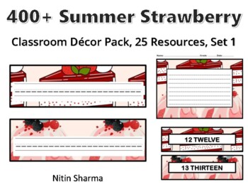 Preview of 400+ Summer Strawberry Classroom Décor Pack #115, 25 Resources, Set 1, Ready To