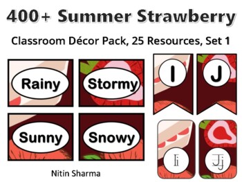 Preview of 400+ Summer Strawberry Classroom Décor Pack #119, 25 Resources, Set 1, Ready To