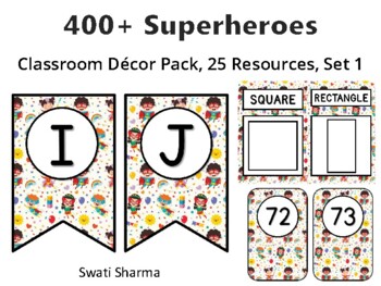 Preview of 400+ Superheroes Classroom Décor Pack #387, 25 Resources, Set 1Sheet Size: 8.