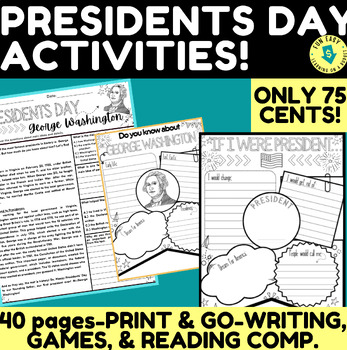 Preview of 40PGS. OF PRESIDENTS' DAY ACTIVITIES-READING COMP, WRITING, & GROUP ACTIVITIES✏