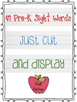 41 pre k sight words by prek partner teachers pay teachers