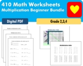 410 Multiplication worksheets organized in 3 gradual learn