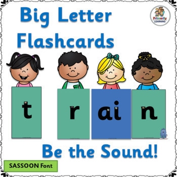 Preview of 42 Big Letters & Sound Phonics Flashcards align w Jolly Phonics - SASSOON Font