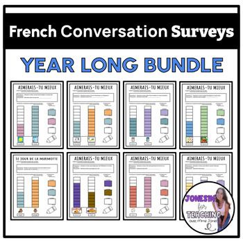 Preview of Core French Immersion Authentic Conversation Surveys / Mega Bundle