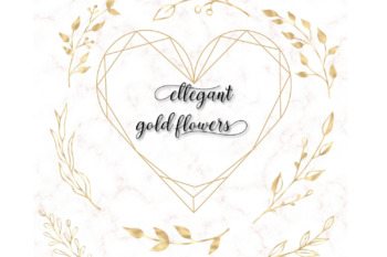 42 Gold floral clip arts, Gold flower elements, Hand drawn floral elements