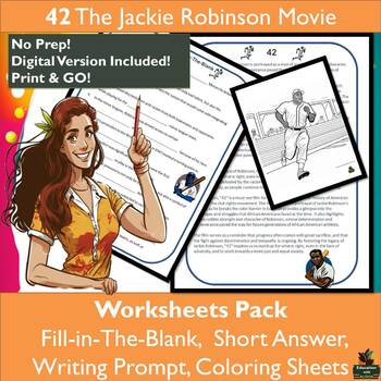 Preview of 42 Jackie Robinson Movie Video Guide! Worksheets Pack, Digital Included & more!