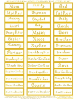 Preview of 42 Names Family Title NEW Captions Tags Gold Line Art Fabric Font