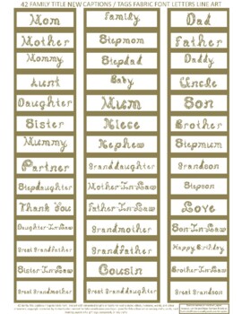 Preview of 42 Names Family Title NEW Captions Tags Neutral Brown Line Art Fabric Font