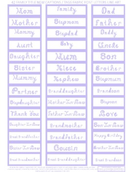 Preview of 42 Names Family Title NEW Captions Tags Periwinkle Blue Line Art Fabric Font