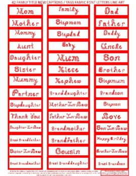 Preview of 42 Names Family Title NEW Captions Tags Red Line Art Fabric Font
