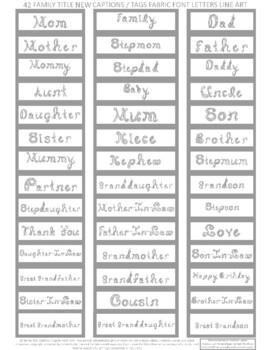 Preview of 42 Names Family Title NEW Captions Tags Silver Line Art Fabric Font