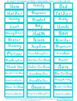 Preview of 42 Names Family Title Relation NEW Captions Tags Aqua Blue Line Art Fabric Font