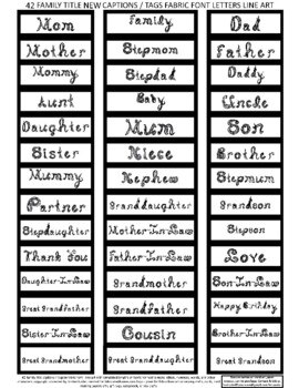 Preview of 42 Names Family Title Relation NEW Captions Tags Black Line Art Fabric Font