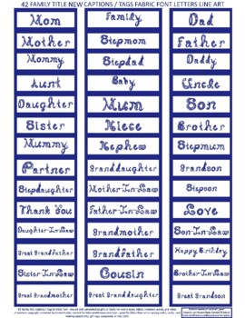 Preview of 42 Names Family Title Relation NEW Captions Tags Navy Blue Line Art Fabric Font