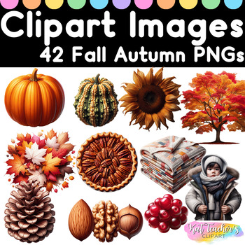 Preview of 42 Realistic Fall Autumn Seasonal Clipart Images PNGs Commercial Personal Use