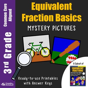 Preview of 3rd Grade Shading Equivalent Fractions Activity Mystery Pictures Coloring Sheets