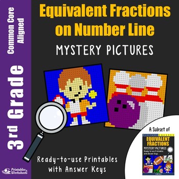 Preview of 3rd Grade Equivalent Fractions on a Number Line Worksheets Math Coloring Sheets