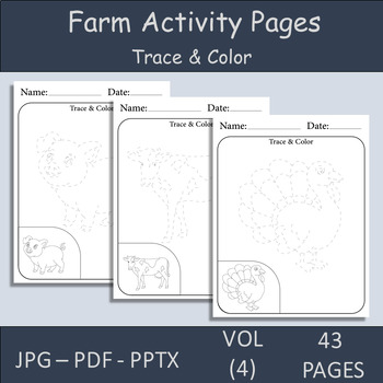 Preview of 43 Farm Coloring Pages for Kids and Adults. Tracing and Coloring Farm Animals