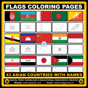 Preview of 43 Flags Coloring Pages of Asian Countries With Names
