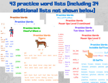 Preview of 43 Phonics Practice Word Lists-All Phonics Concepts, 1000+ words!