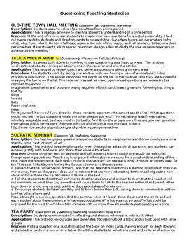 Preview of 43 Questioning Teaching Strategies (editable resource). Please check the video