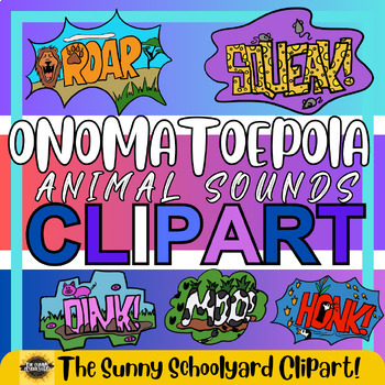 Preview of 44 Animal Sound Onomatopoeia - Pop Art Words Clipart