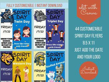 Preview of 44 Editable Spirit Day Activity Flyer Printable Template  ASB | PTA | PTO