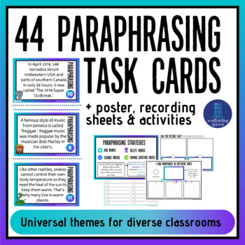 Preview of 44 Paraphrasing Task Cards for Diverse / International context (Differentiated)