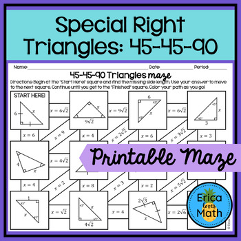 Preview of 45-45-90 Special Right Triangles Maze Worksheet Activity