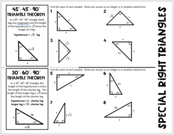 Special Right Triangles 45 45 90 And 30 60 90 Geometry Foldable Tpt