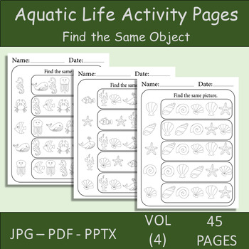 Preview of 45 Aquatic Animals Activity Pages for Kids. Find Similar Animals. Search Puzzle